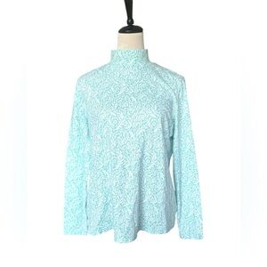 Croft & Barrow Green Boxy Long Sleeve Blouse with Mandarin Collar